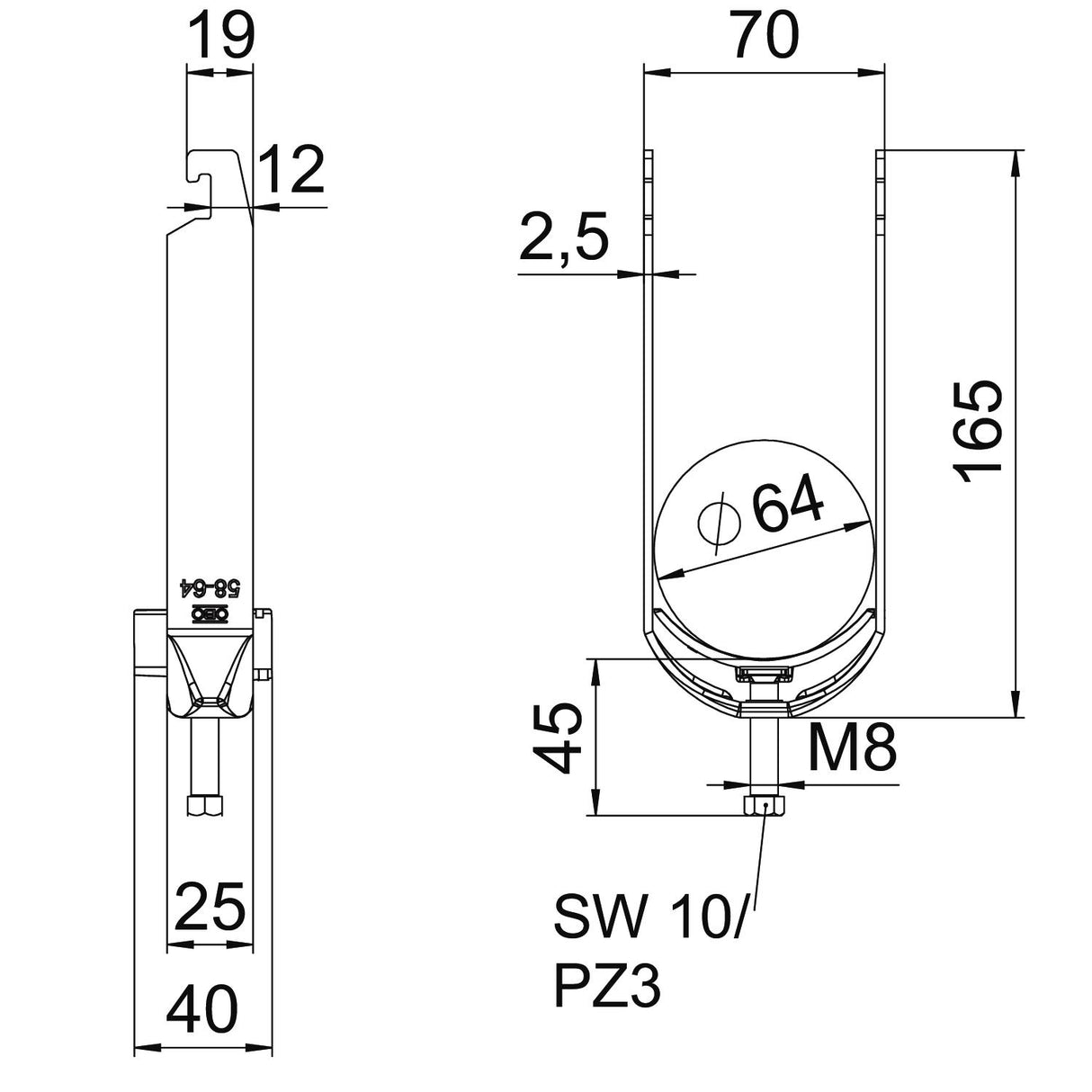 BETTERMANN Bügelschelle 58-64mm 2f ST BS-U2-K-64 FT C-Profil W=Kst hfr