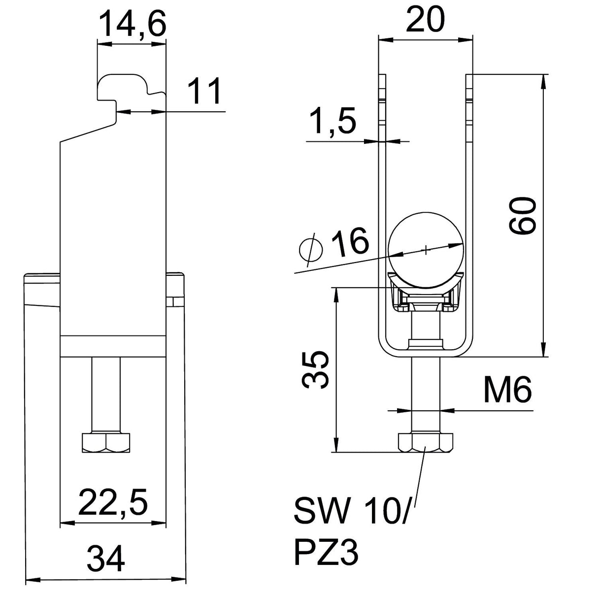 BETTERMANN Bügelschelle 12-16mm 2f ST BS-N2-K-16 FT Profilschiene W=ST hfr