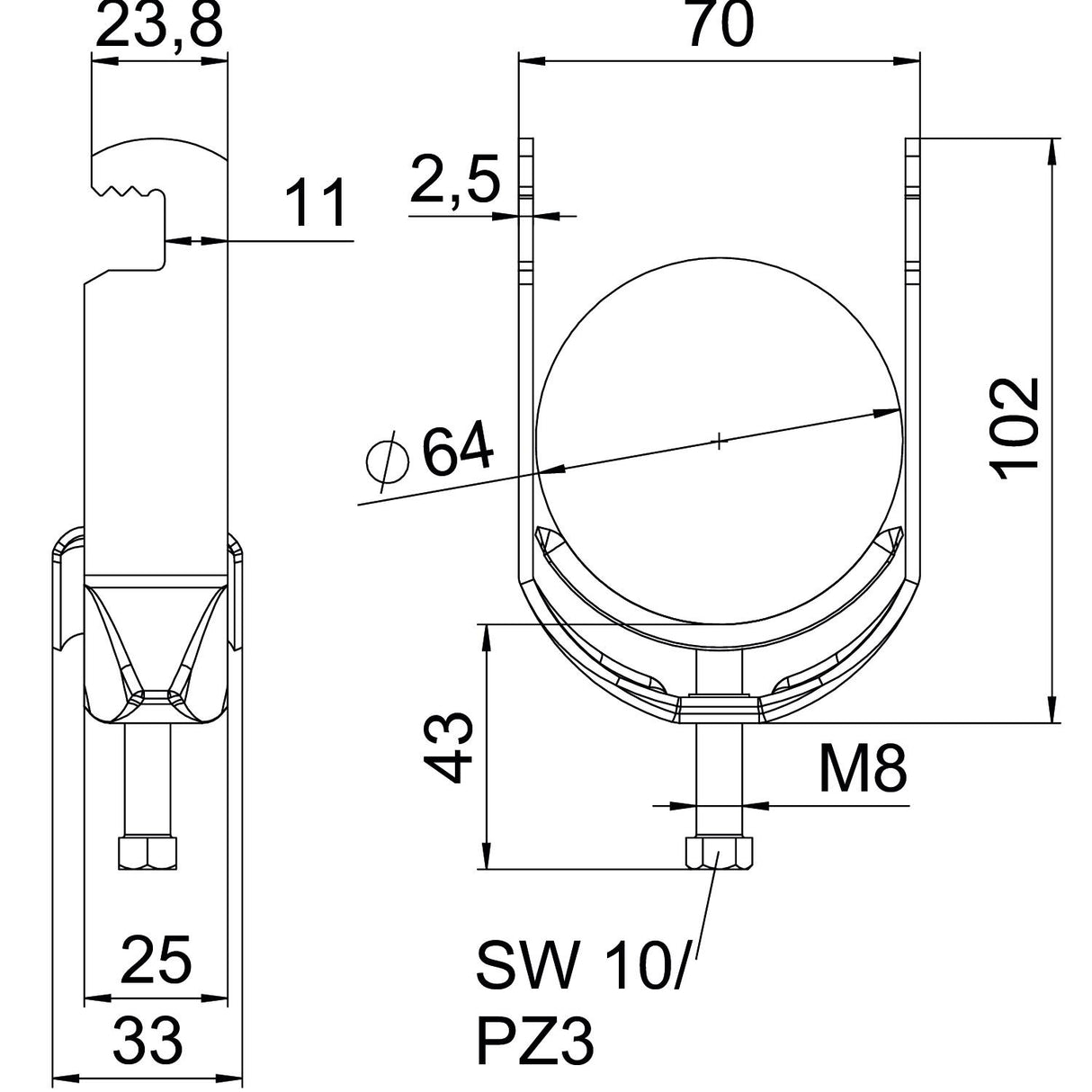 BETTERMANN Bügelschelle 58-64mm 1f ST BS-F1-M-64 FT Profilschiene W=ST hfr