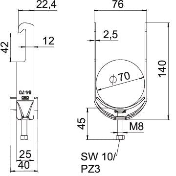 BETTERMANN Bügelschelle 64-70mm 1f ST BS-W1-K-70 FT C-Profil W=Kst
