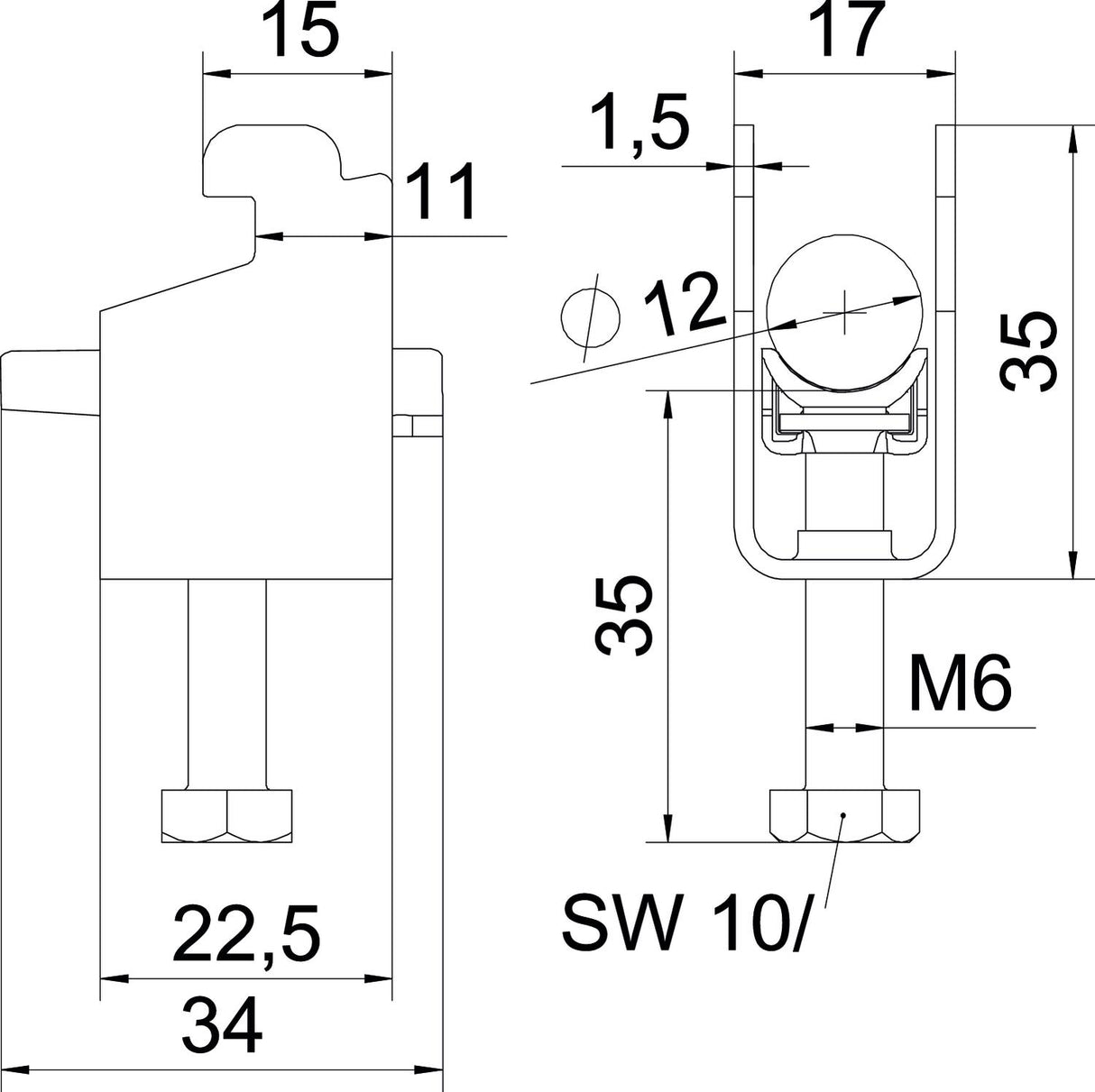 BETTERMANN Bügelschelle 8-12mm 1f VA BS-N1-K-12 A2 C-Profil W=Kst