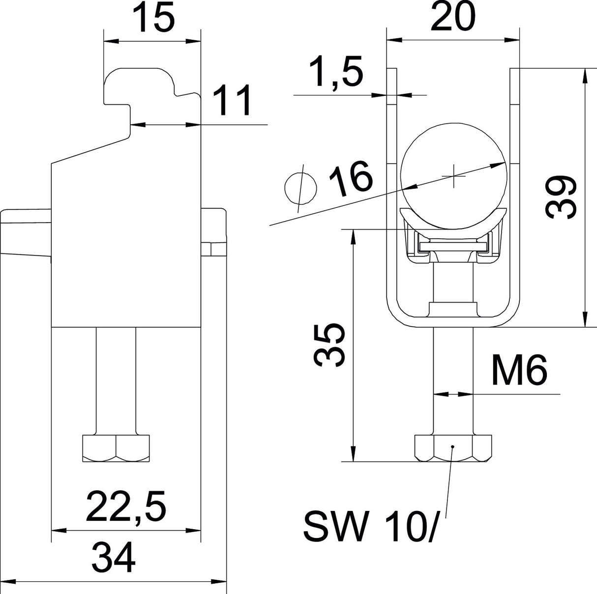 BETTERMANN Bügelschelle 12-16mm 1f VA BS-N1-K-16 A2 C-Profil W=Kst