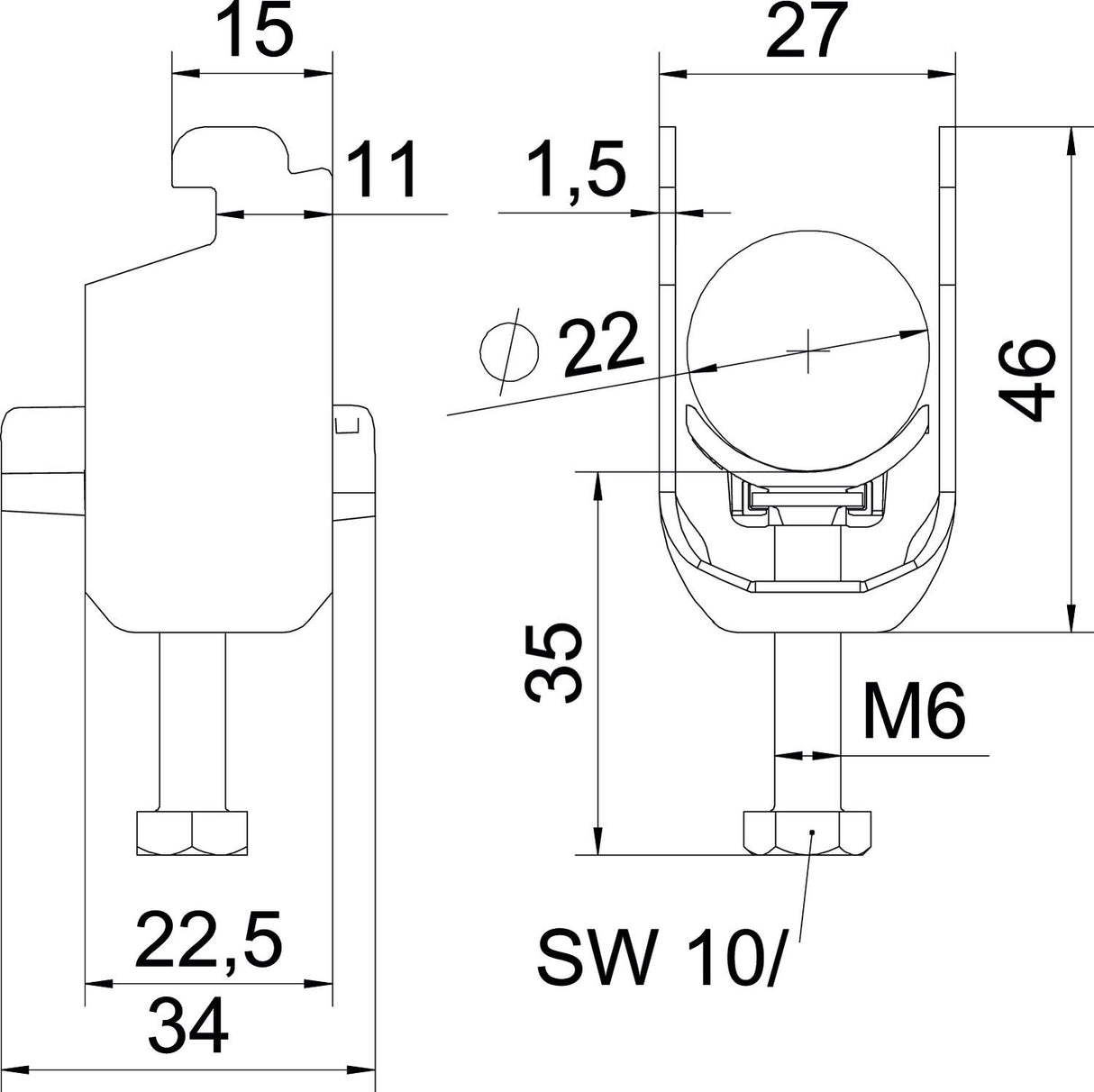 BETTERMANN Bügelschelle 16-22mm 1f VA BS-N1-K-22 A2 C-Profil W=Kst