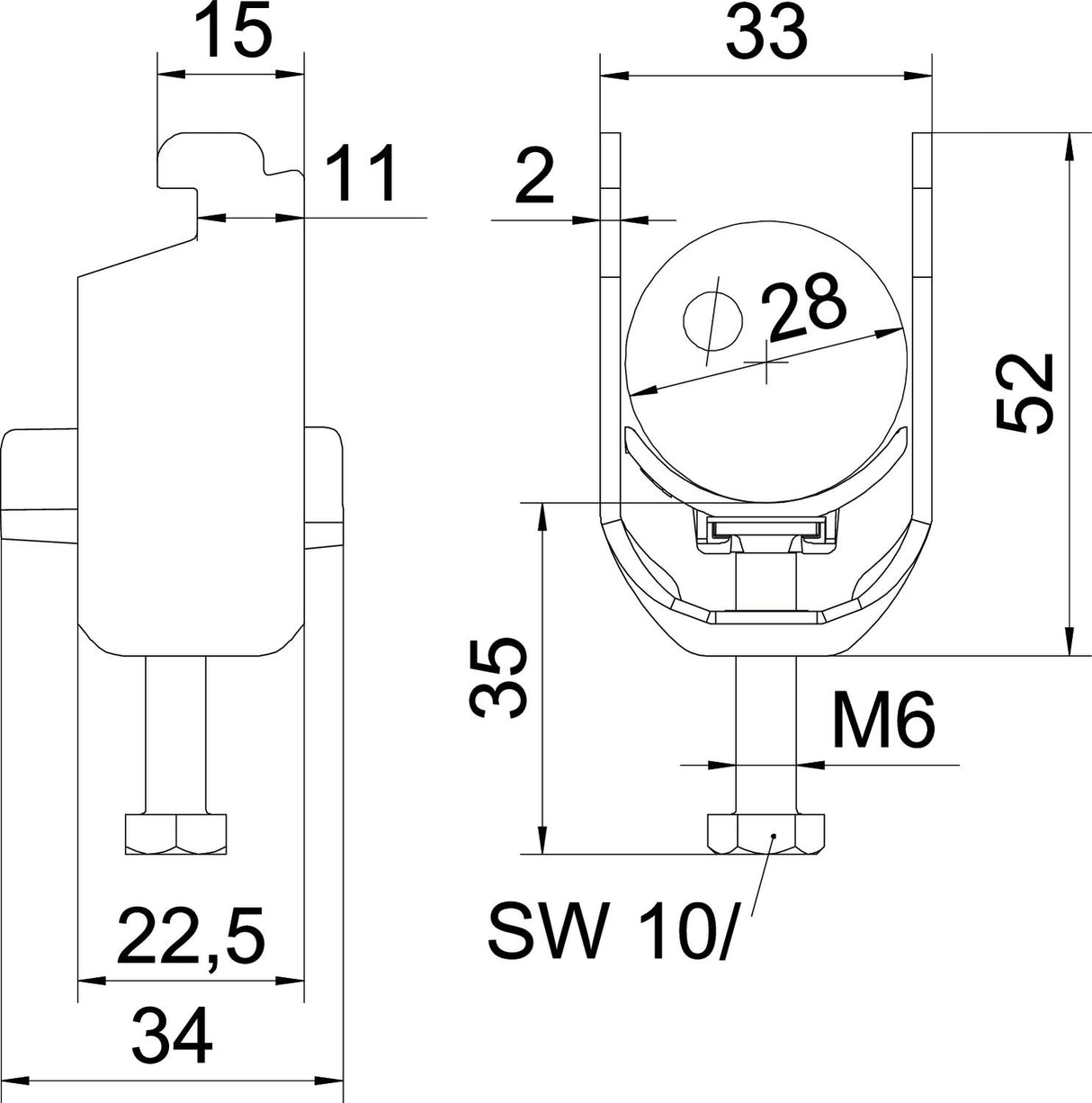 BETTERMANN Bügelschelle 22-28mm 1f VA BS-N1-K-28 A2 C-Profil W=Kst