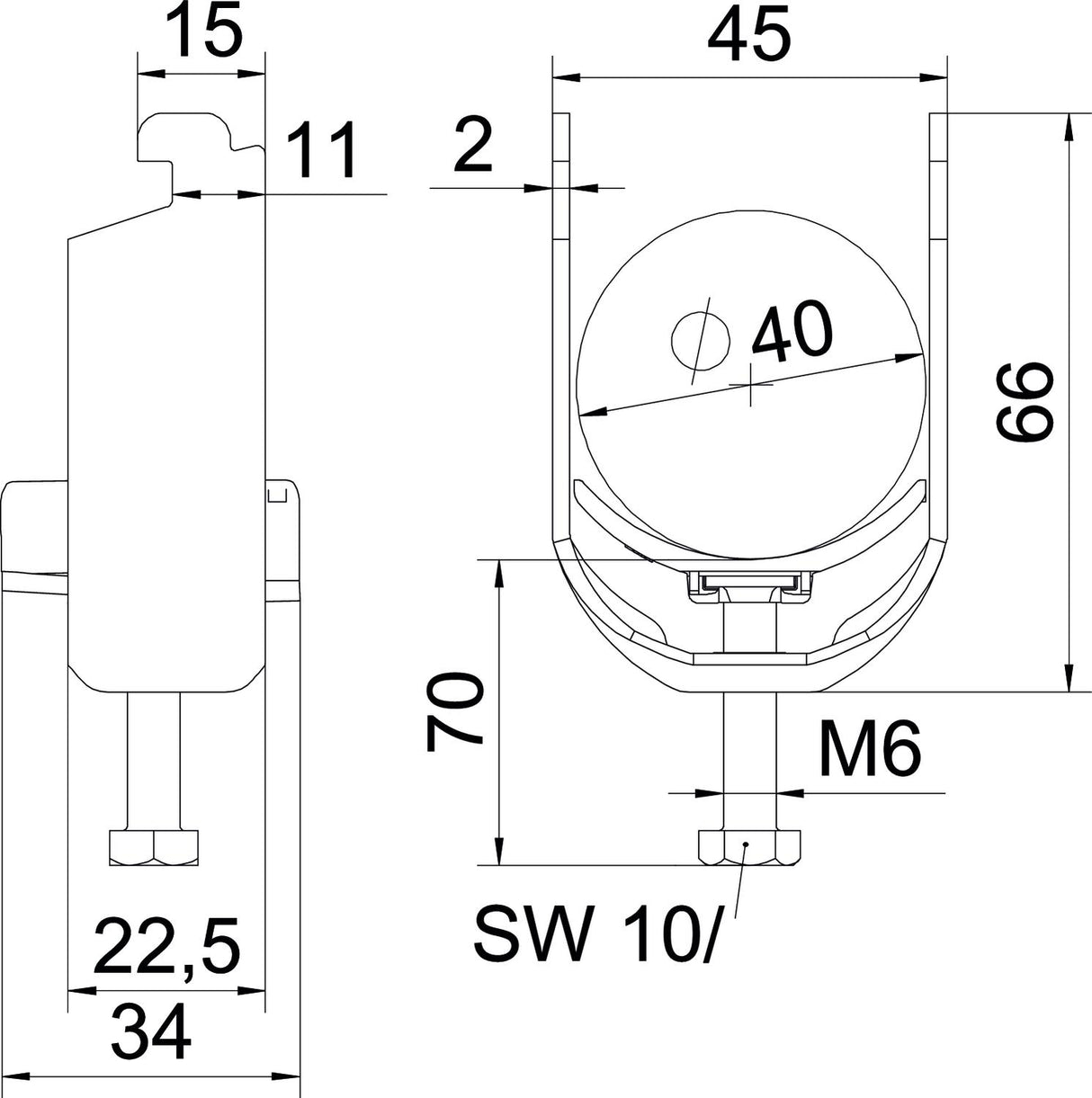 BETTERMANN Bügelschelle 34-40mm 1f VA BS-N1-K-40 A2 C-Profil W=Kst
