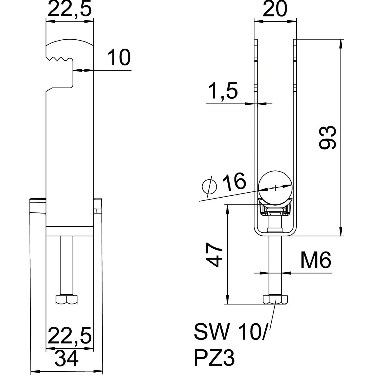 BETTERMANN Bügelschelle 12-16mm 3f ST BS-F3-K-16 FT Profilschiene W=ST hfr