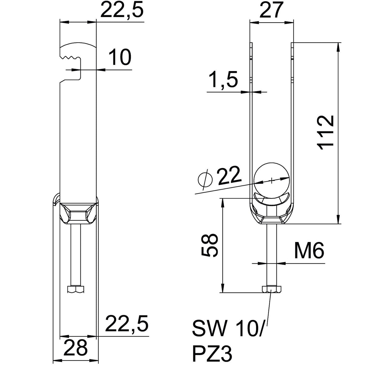BETTERMANN Bügelschelle 16-22mm 3f ST BS-F3-M-22 FT Profilschiene W=ST hfr