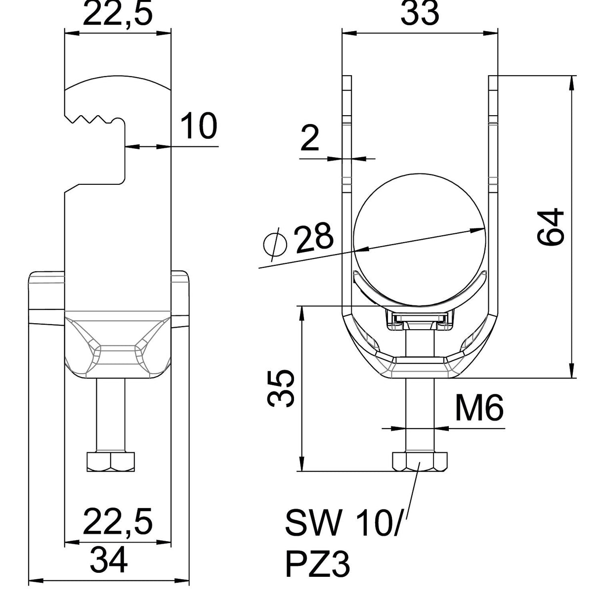 BETTERMANN Bügelschelle 22-28mm 1f Alu BS-F1-K-28 ALU Profilschiene W=Alu hfr
