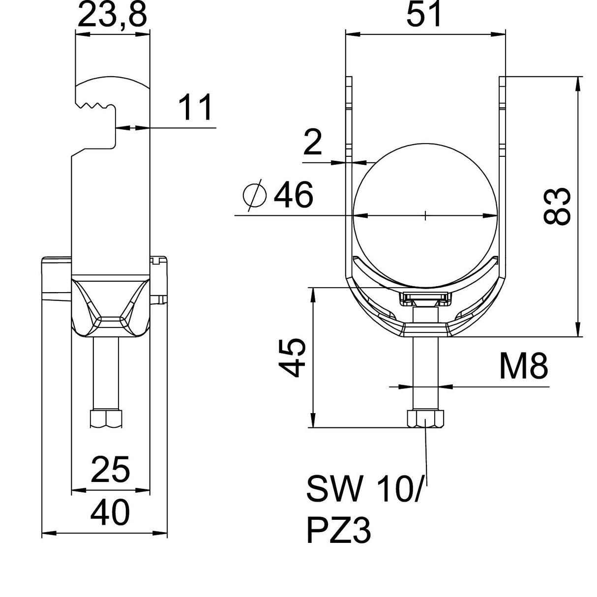 BETTERMANN Bügelschelle 40-46mm 1f Alu BS-F1-K-46 ALU Profilschiene W=Alu hfr