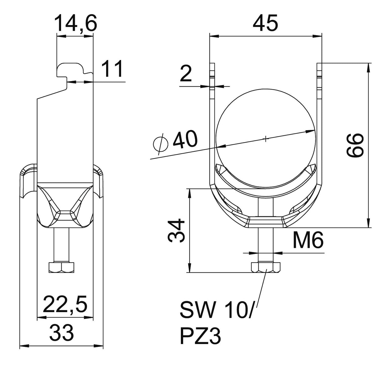 BETTERMANN Bügelschelle 34-40mm 1f ST BS-N1-M-40 A2 Profilschiene W=ST hfr
