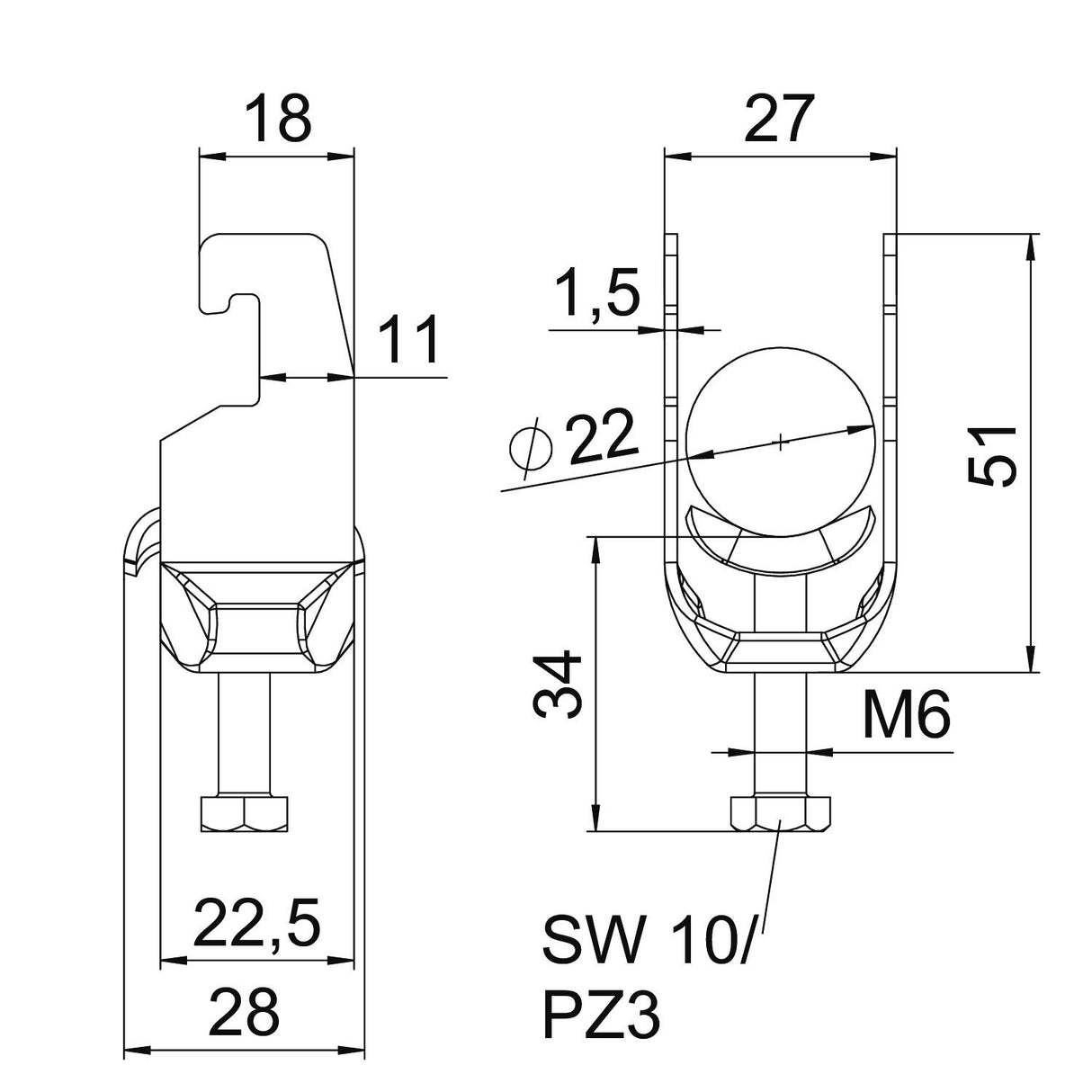 BETTERMANN Bügelschelle 16-22mm 1f ST BS-U1-M-22 A2 Profilschiene W=ST hfr