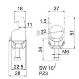 BETTERMANN Bügelschelle 16-22mm 1f ST BS-U1-M-22 A2 Profilschiene W=ST hfr