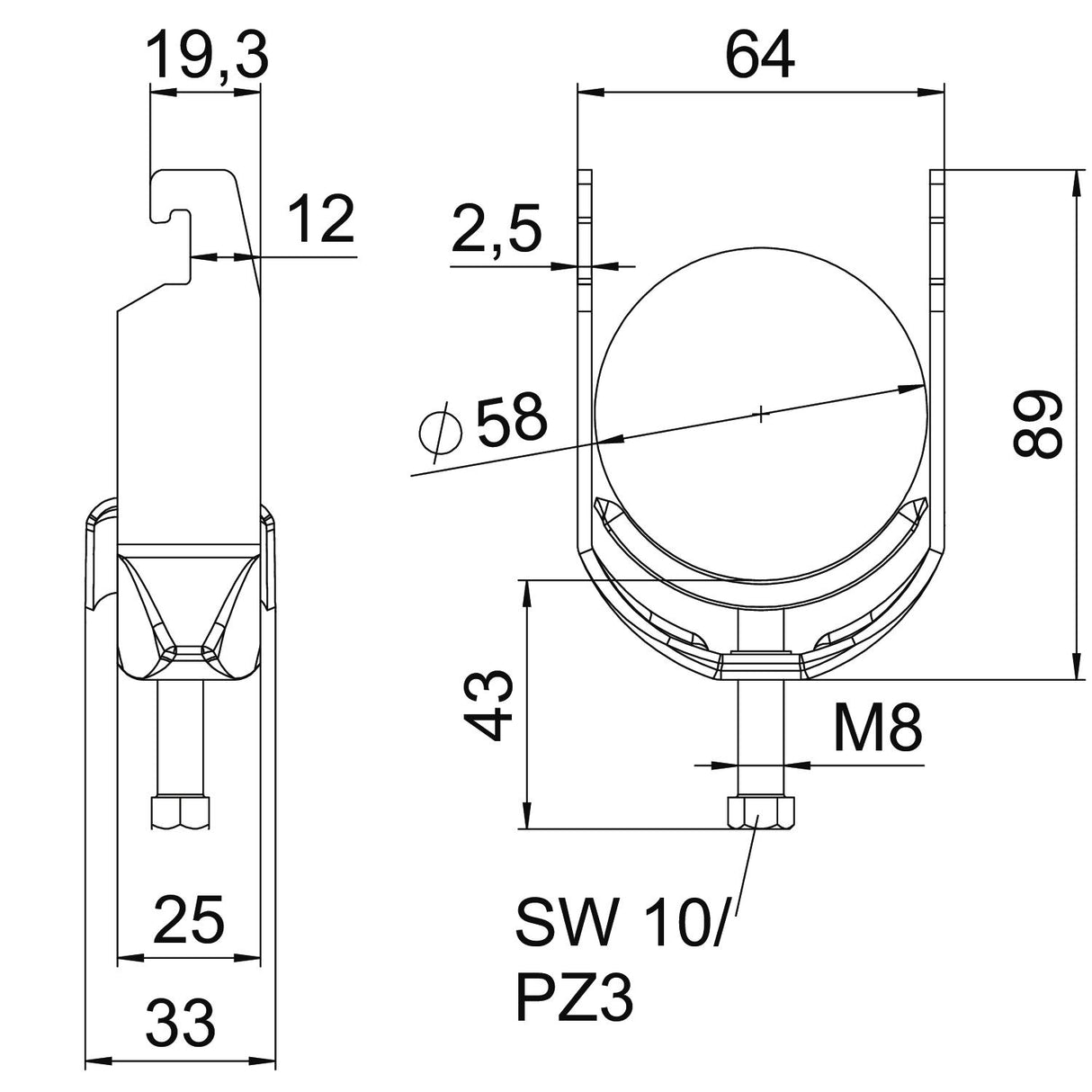 BETTERMANN Bügelschelle 52-58mm 1f ST BS-U1-M-58 A2 Profilschiene W=ST hfr