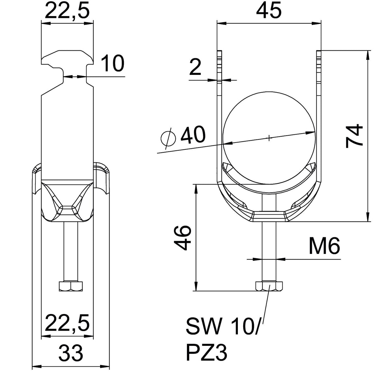 BETTERMANN Bügelschelle 34-40mm 1f ST BS-H1-M-40 A4 Profilschiene W=ST hfr