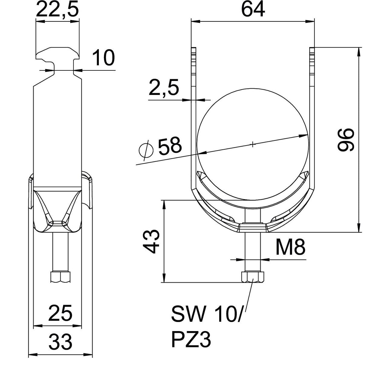 BETTERMANN Bügelschelle 52-58mm 1f ST BS-H1-M-58 A4 Profilschiene W=ST hfr