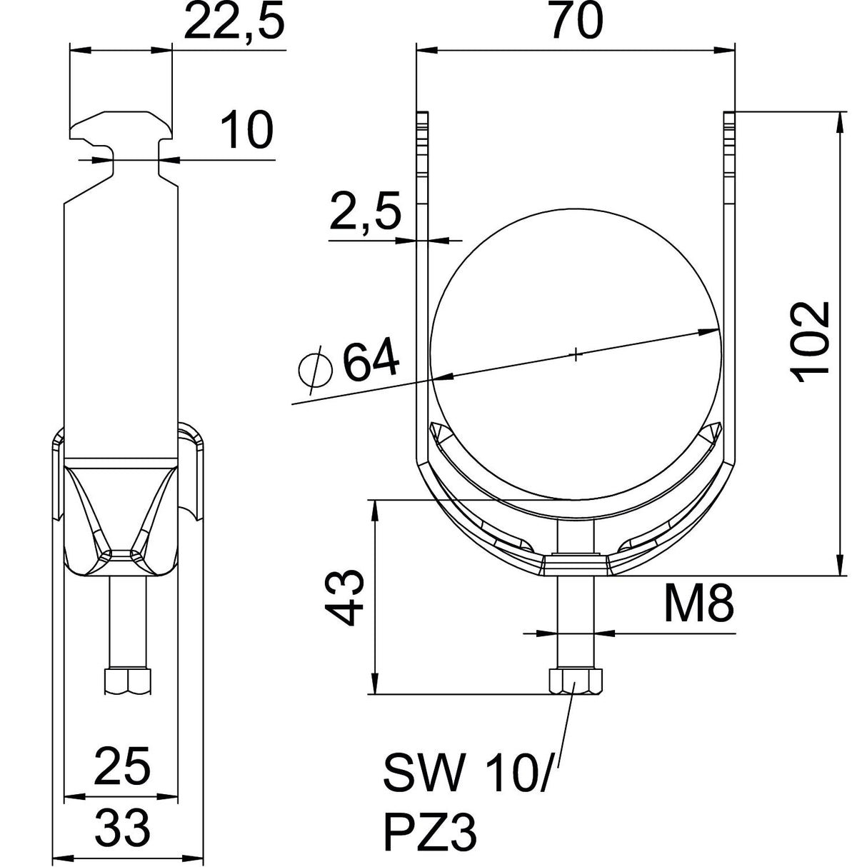 BETTERMANN Bügelschelle 58-64mm 1f ST BS-H1-M-64 A4 Profilschiene W=ST hfr