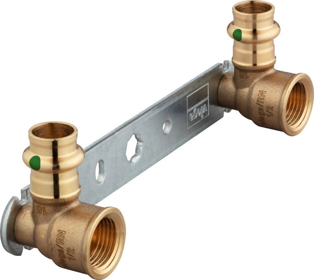 Viega Profipress Sanpress-Montageeinheit, d 15mm, Rp 1/2, Stichmaß 150 Rotguss oder Siliziumbronze, Stahl verzinkt Modell 2222.05, 308681