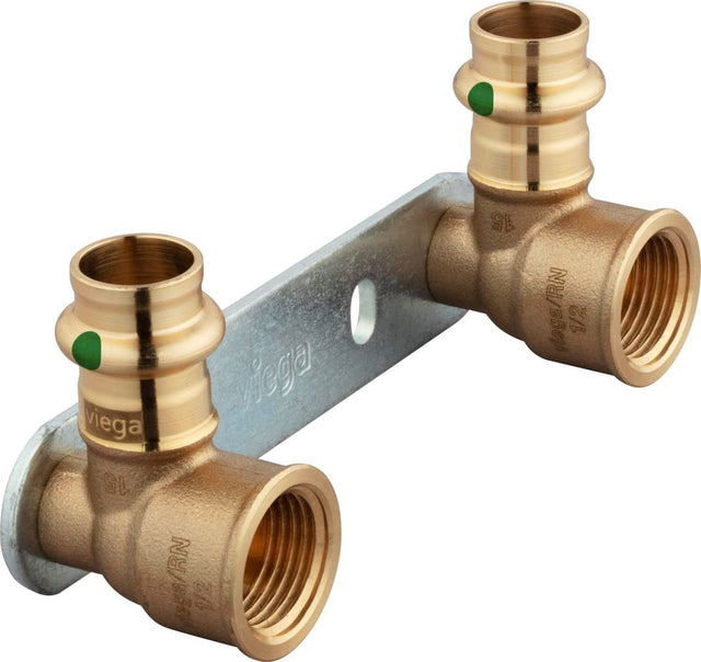 Viega Profipress Sanpress-Montageeinheit, d 15mm, Rp 1/2, Stichmaß 100 Rotguss oder Siliziumbronze, Stahl verzinkt Modell 2222.2, 308674