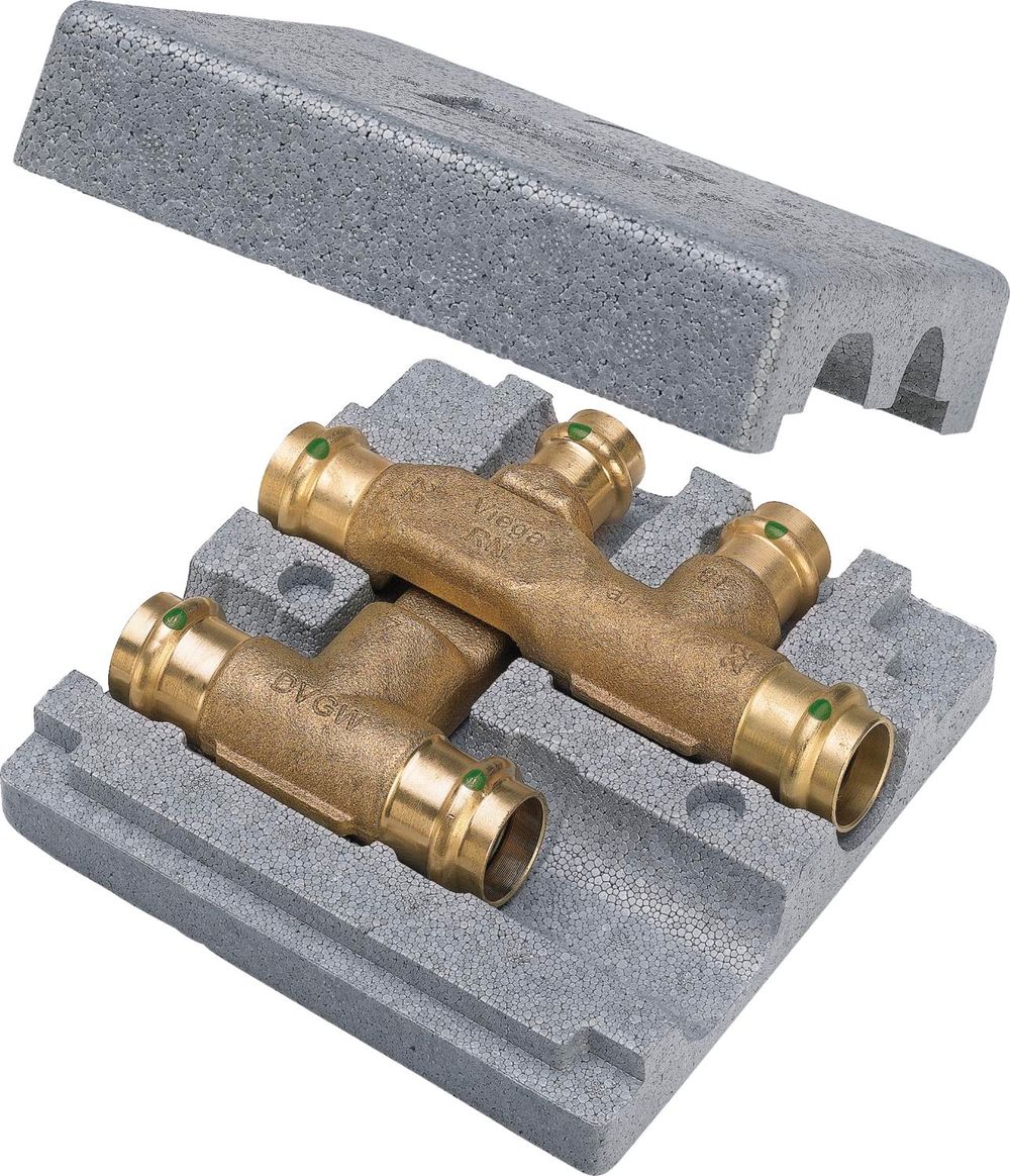 Viega Profipress Sanpress-Kreuzungs-T-Stück, d1 22, d2 18 Rotguss Modell 2249.3, 493349