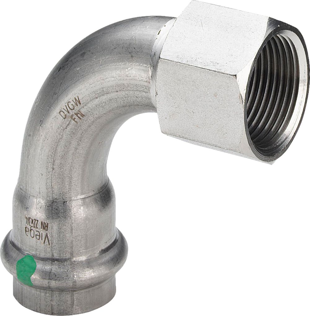 Viega Sanpress Inox-Übergangsbogen 90 Grad, d 35mm, Rp 11/4 Stahl nichtrostend Modell 2314.5, 437138