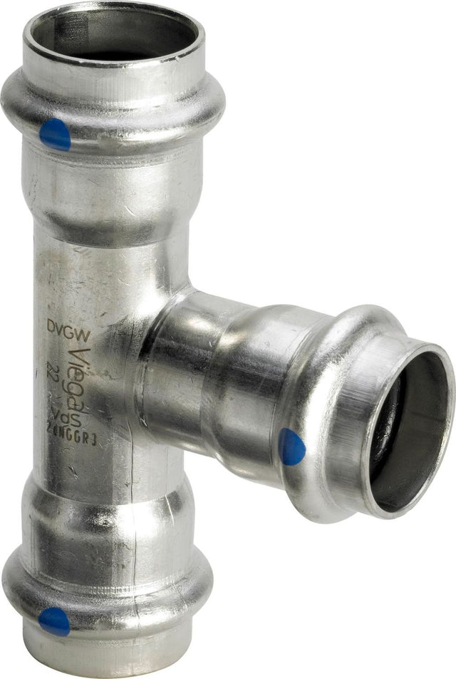 Viega Sanpress Inox LF-T-Stück, d1 42, d2 28, d3 42 Stahl nichtrostend Modell 2318LF, 665258