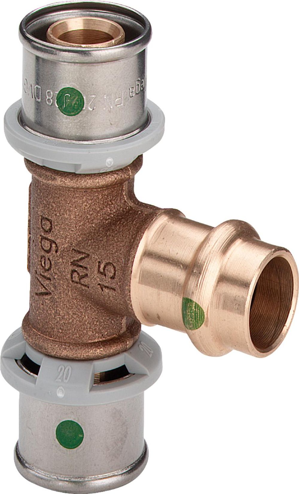 Viega Sanfix Fosta Sanfix P-T-Stück, d1 16, d2 15, d3 16 Rotguss Modell 2118.3, 440206