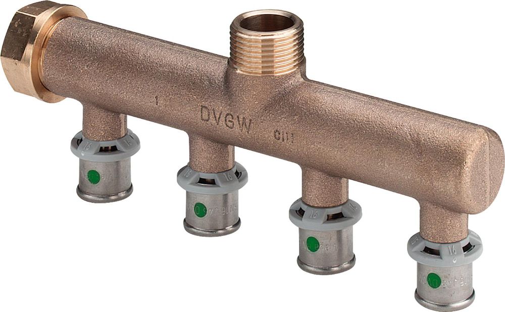 Viega Sanfix Fosta Sanfix P-Verteiler, d 16mm, G 3/4, n 4 Rotguss Modell 2126.05, 309268