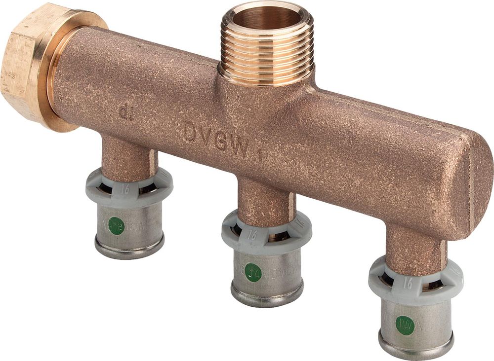 Viega Sanfix Fosta Sanfix P-Verteiler, d 16mm, G 3/4, n 3 Rotguss Modell 2126.07, 309206