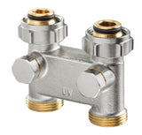 Oventrop Umlenkstück mit Absperrung G 3/4 ÜM x G 3/4 AG, Messing, vernickelt, Durchgangsform, 50 mm 1016362