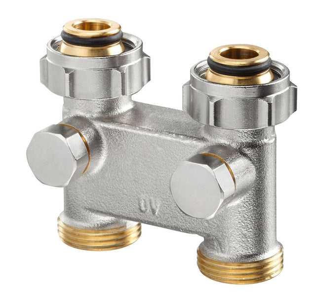 Oventrop Umlenkstück mit Absperrung G 3/4 ÜM x G 3/4 AG, Messing, vernickelt, Durchgangsform, 50 mm 1016362