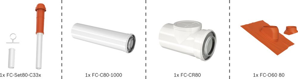 Bosch Abgas-Standardpaket BOPA FC10 Dachdurchgang 80/125 rot, RLU, 7739617762