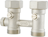 Hummel Einrohr-Hahnblock 3/4 Zoll IG Rohrabstand 50mm Durchgang mit Absperrung, Messing vernickelt 2248343601