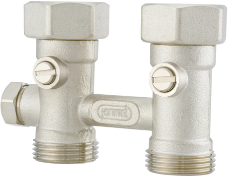 Hummel Einrohr-Hahnblock 3/4 Zoll IG Rohrabstand 50mm Durchgang mit Absperrung, Messing vernickelt 2248343601