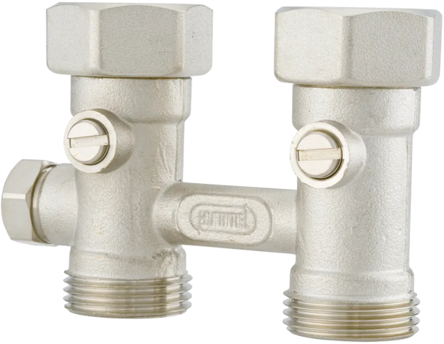 Hummel Einrohr-Hahnblock 3/4 Zoll IG Rohrabstand 50mm Durchgang mit Absperrung, Messing vernickelt 2248343601