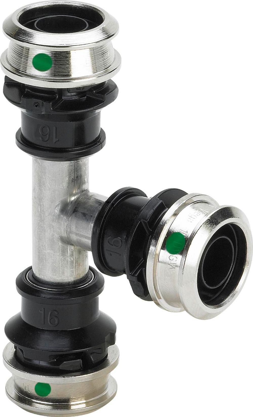 Viega Raxinox-T-Stück, d1 20, d2 20, d3 16 Stahl nichtrostend Modell 4418, 724245