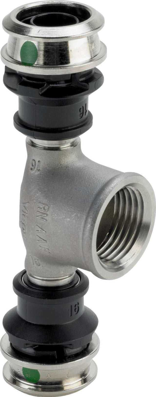 Viega Raxinox-T-Stück, d1 16, Rp 1/2, d2 16 Stahl nichtrostend Modell 4417, 724207