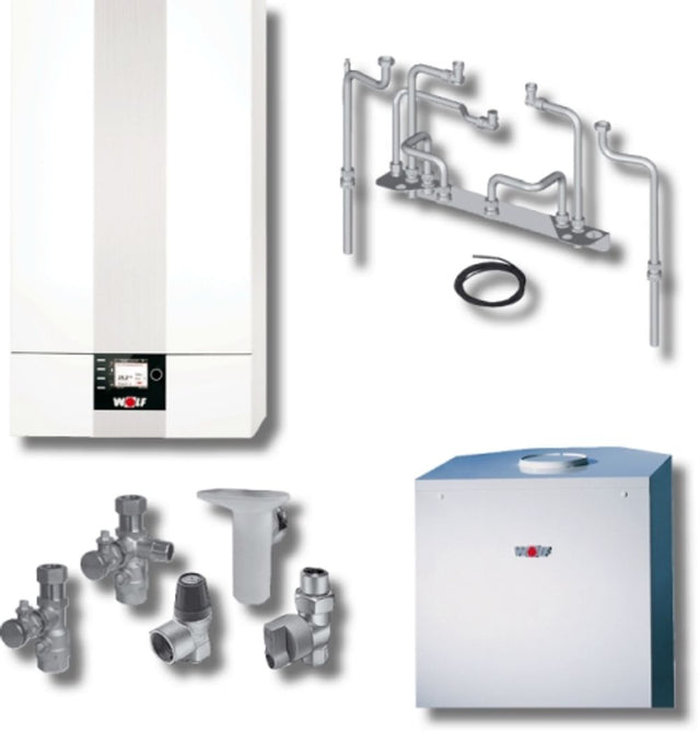 Wolf Paket Brennwerttherme CGB-2-24 Speicher CSW-120, BM-2, Aufputz, 8615010F12