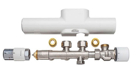 Kermi Raumklima x-link plus Anschlussgarnitur für Fußbodenheizung, Blende weiß, Zweirohrsytem, ZV01680001