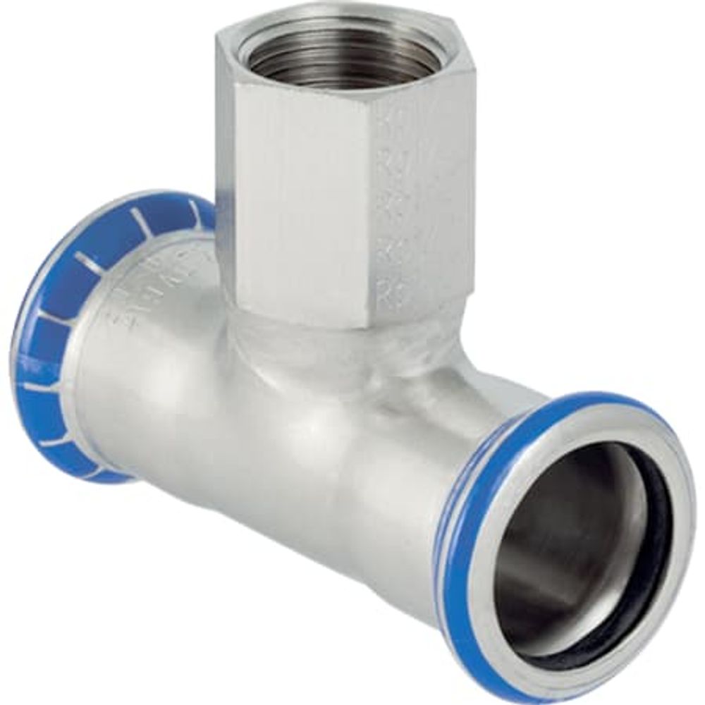 Geberit Mapress Edelstahl T-Stück mit Innengewinde,  DN 100 / 50 / 100,  dø 108 mm, 31339