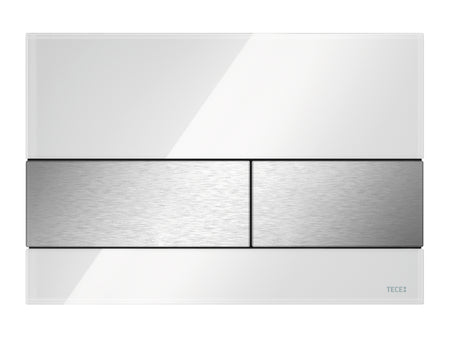 TECE TECEsquare WC-Betätigungsplatte Zweimengentechnik, Glas weiß glänzend, Tasten Edelstahl gebürstet (mit Anti-Fingerprint), 9240801