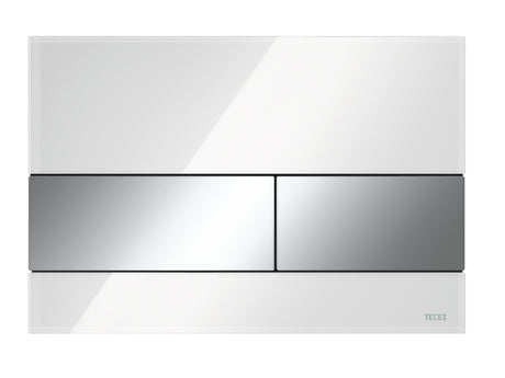TECE TECEsquare WC-Betätigungsplatte Zweimengentechnik, Glas weiß glänzend, Tasten Chrom glänzend, 9240802