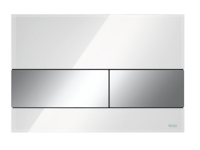 TECE TECEsquare WC-Betätigungsplatte Zweimengentechnik, Glas weiß glänzend, Tasten Chrom glänzend, 9240802