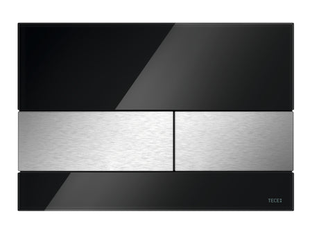 TECE TECEsquare WC-Betätigungsplatte Zweimengentechnik, Glas schwarz glänzend, Tasten Edelstahl gebürstet (mit Anti-Fingerprint), 9240806