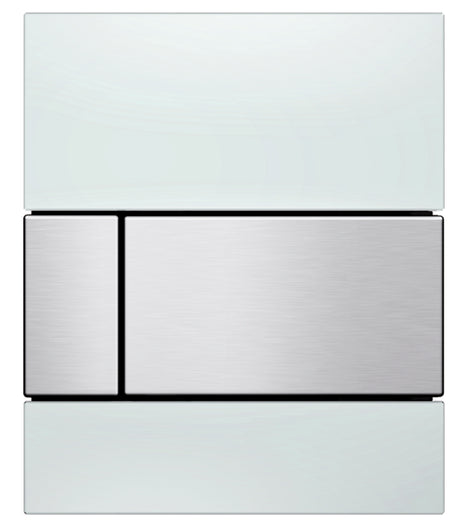 TECE TECEsquare Urinal-Betätigungsplatte mit Kartusche, Glas weiß glänzend, Taste Edelstahl gebürstet (mit Anti-Fingerprint), 9242801