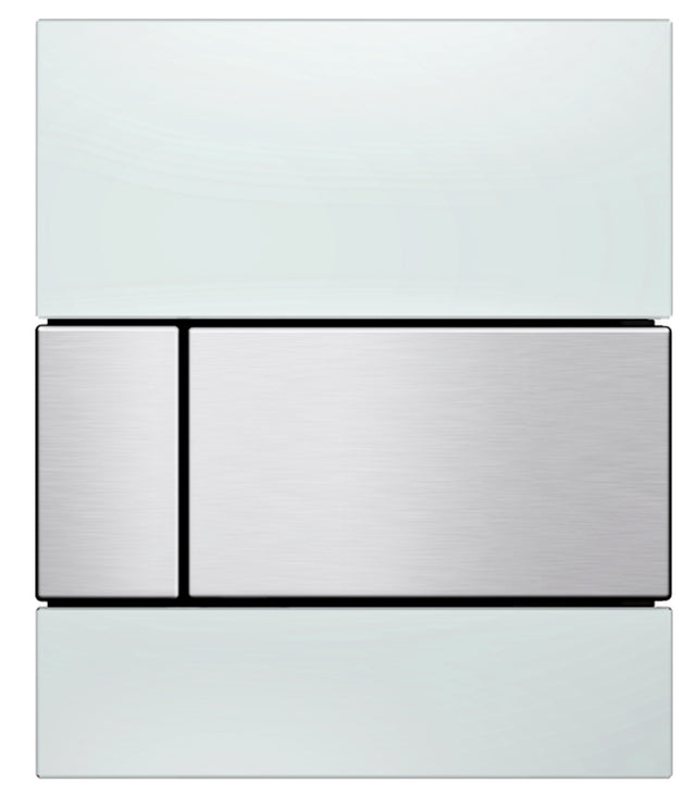TECE TECEsquare Urinal-Betätigungsplatte mit Kartusche, Glas weiß glänzend, Taste Edelstahl gebürstet (mit Anti-Fingerprint), 9242801