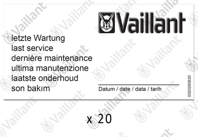VAILLANT Wartungsaufkleber, (x20) VAS 106/4 (R1,2), 156/4 R1,2 u.w. Vaillant-Nr. , 0010027639