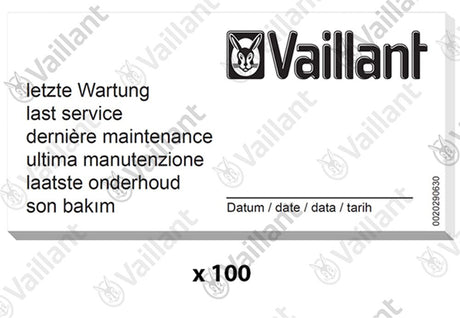 VAILLANT Wartungsaufkleber, (x100) VAS 106/4 (R1,2), 156/4 R1,2 u.w. Vaillant-Nr. , 0020270735