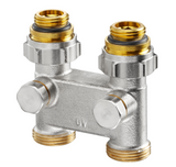 OVENTROP Umlenkstück Durchgang mit Absperrfunktion, G 1/2 AG x G 3/4 Eurokonus, Rohrabstand 50 mm, 1016363