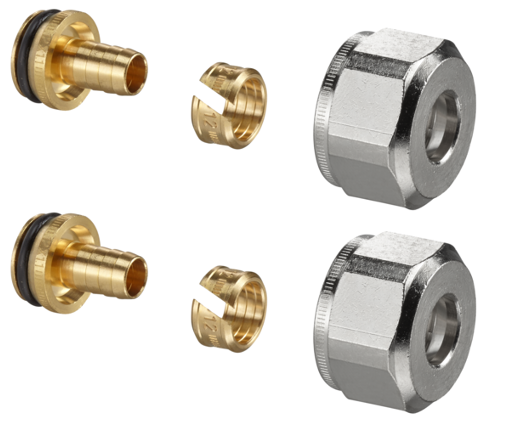 OVENTROP Klemmringverschraubung Ofix K für G 3/4 AG nach DIN EN 16313, metallisch dichtend plus O-Ring für Kunststoffrohre, 2-fach, 16 x 1,5 mm, 1016882