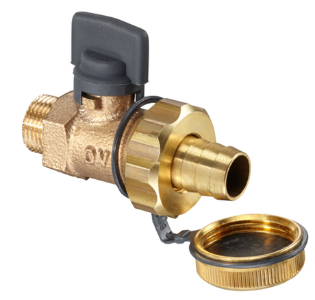 OVENTROP KFE-Kugelhahn Optiflex mit Außengewinde PN 16 aus Rotguss, mit Messing Schlauchverschraubung DN 15, G 1/2, 1032404